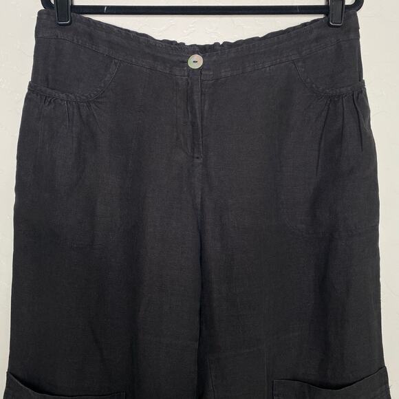 Cut.loose Black 100% Linen Cargo Wide Leg Pants Lagenlook Large - Picture 2 of 10